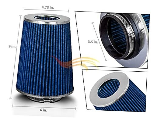 BLUE 3.5" 89 mm Inlet Truck Cold Air Intake Cone Replacement Performance 
