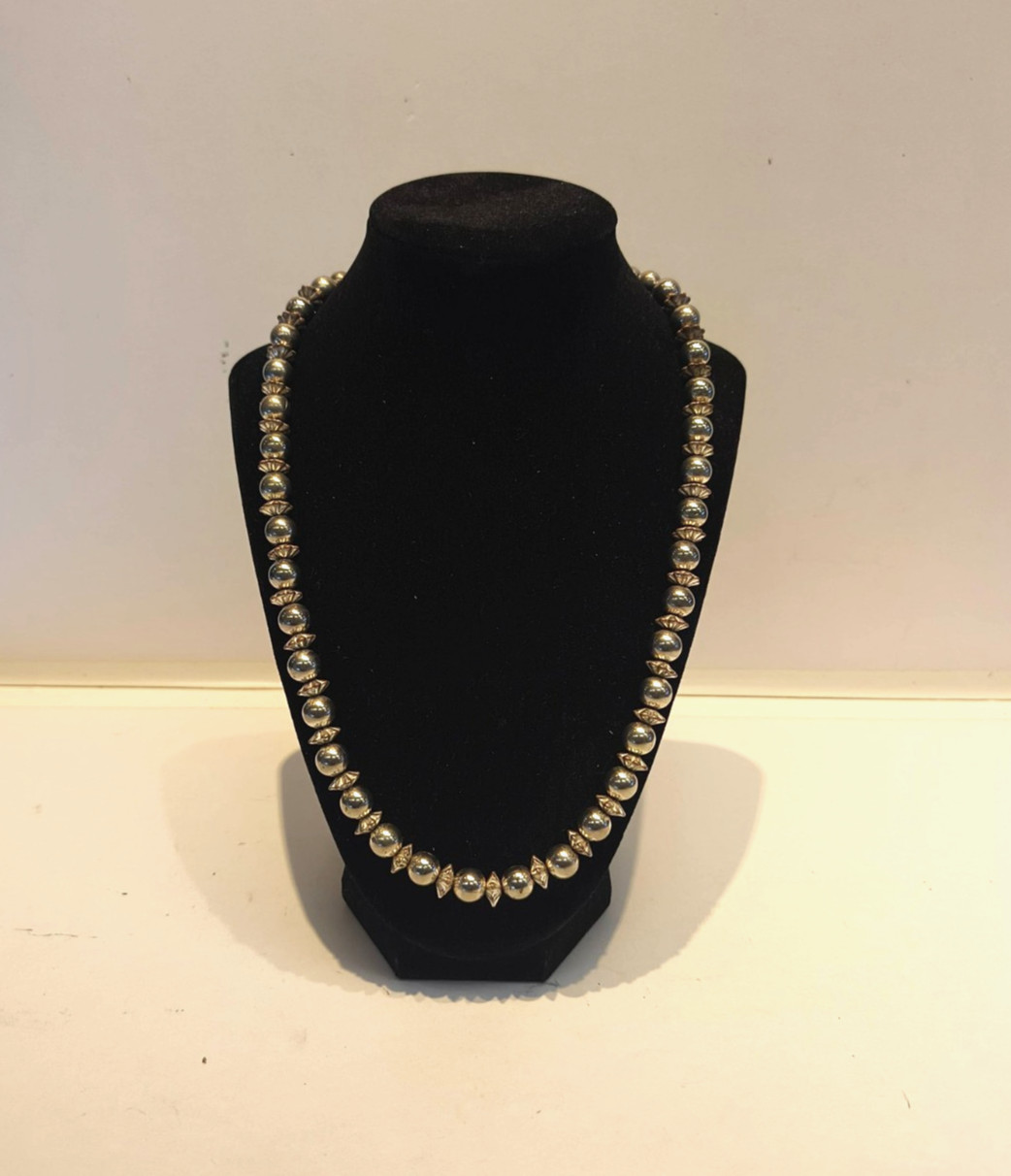 Sterling Silver 10mm Pearls Bead Southwestern Necklace 22"