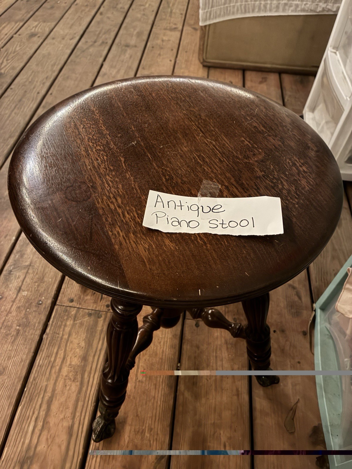 VINTAGE Oak Antique Victorian Wooden Piano Stool With Glass Ball & Claw Feet