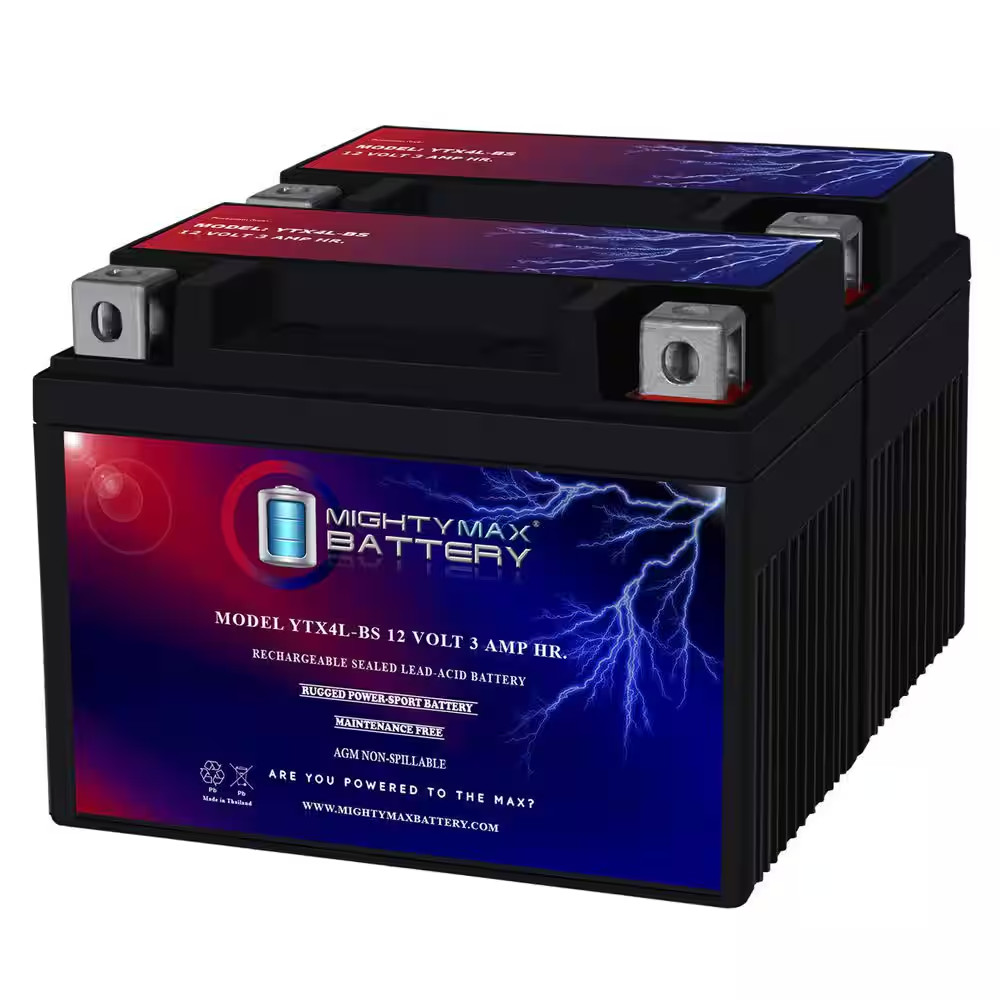 12-Volt 3 AH Motorcycle Battery Replaces YTX4L-BS (2-Pack)