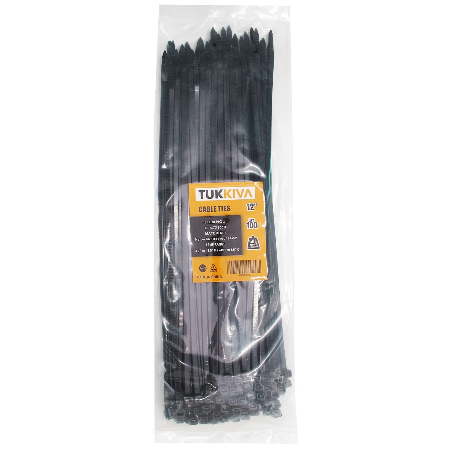 Black Zip Ties Heavy Duty 12 inch 50 Lbs Tensile Strength Cable Wire Ties 100...