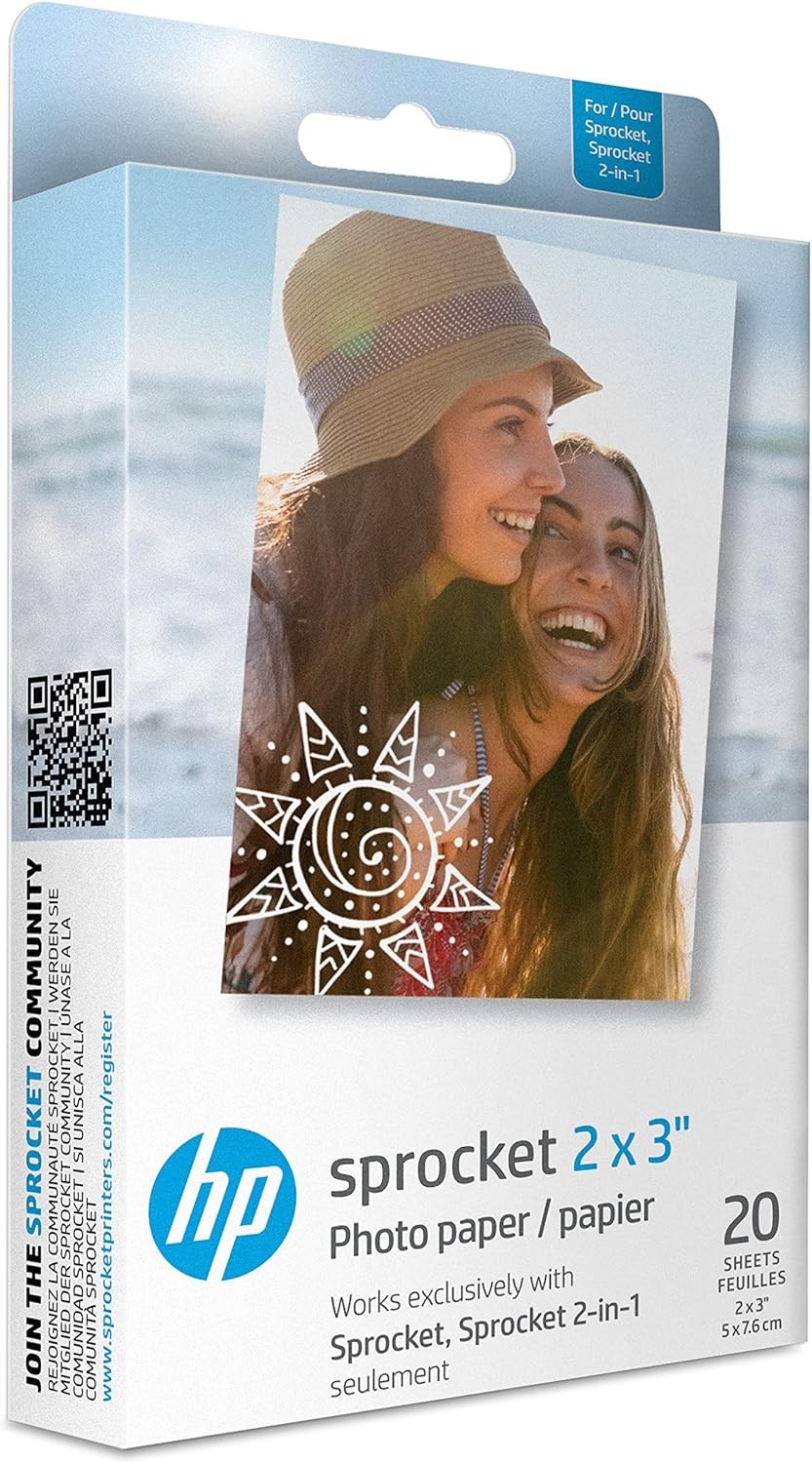 HP Sprocket 2x3" Premium Zink Sticky Back Photo Paper (20 Sheets) Compatible wit