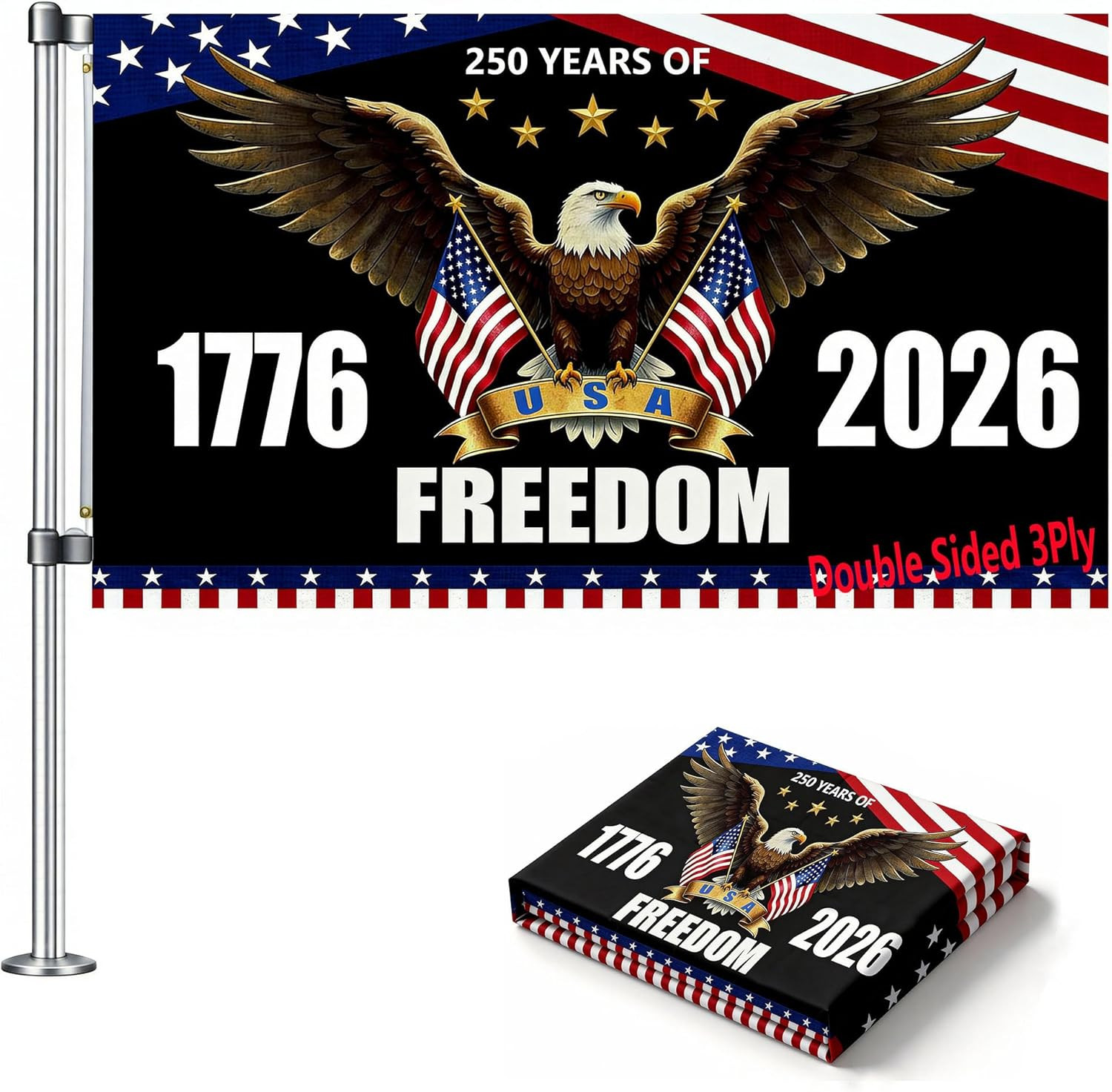 250Th Anniversary Usa Flag 3X5 Ft, Double Sided 3 Layers Ply Betsy Ross Flags He