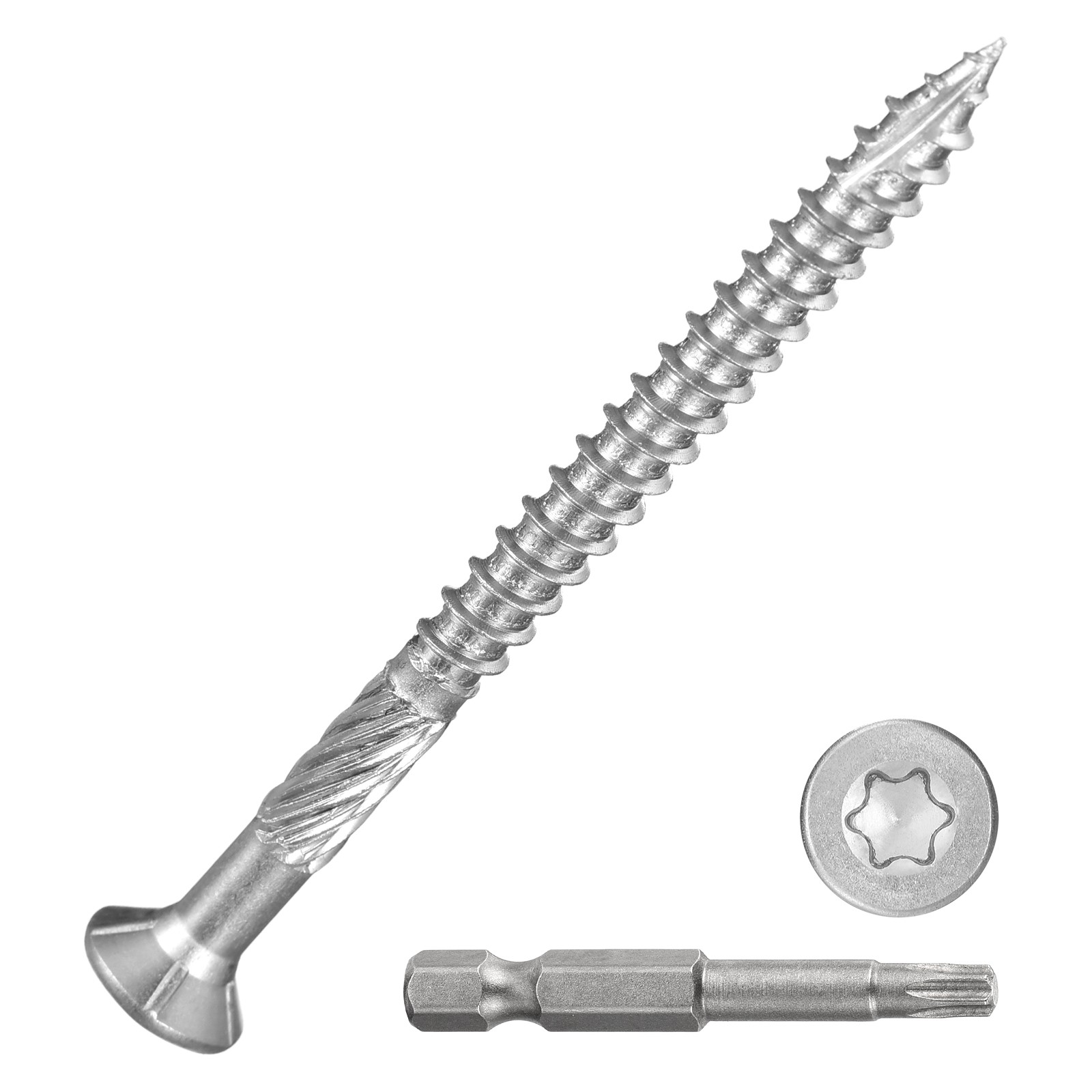 #10x2-1/2" Deck Screws-100Pack-410 Stainless Steel Screw W/ T25 Star Bit-Silver