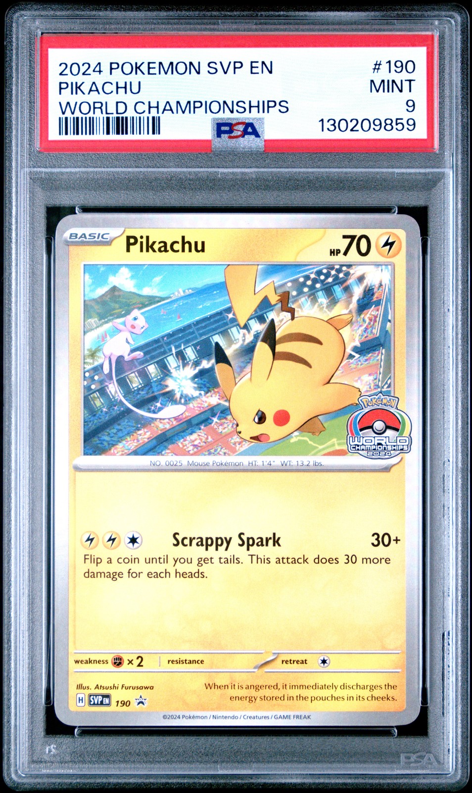 2024 POKEMON SVP EN-SV BLACK STAR PROMO WORLD CHAMPIONSHIPS #190 PIKACHU PSA 9