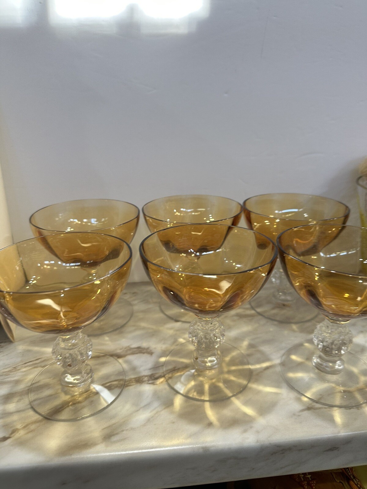 Champagne Amber Glasses Set Of 6 MCM Vintage Cambridge Aurora