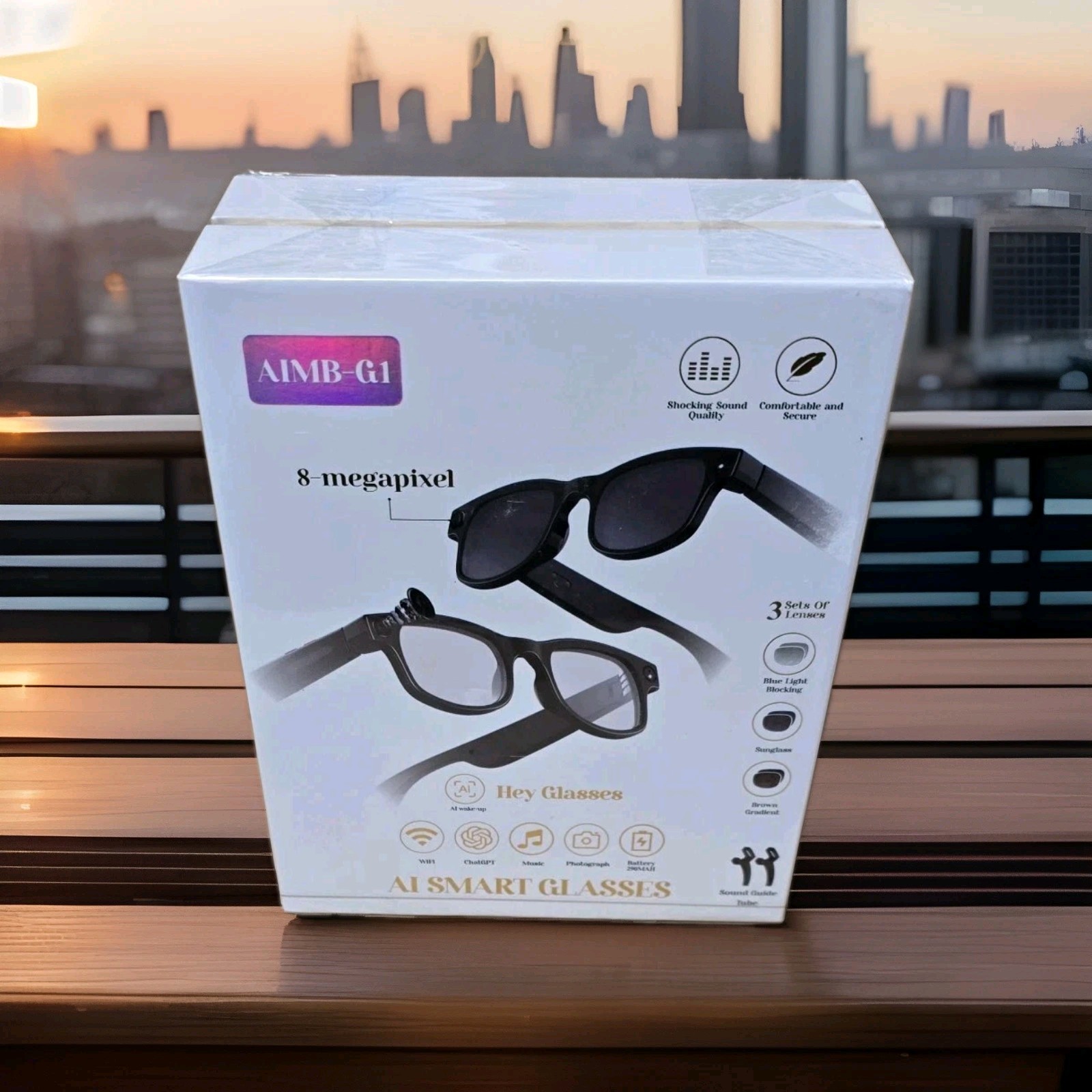 ​AIMB-G1 AI Smart Glasses 8MP Camera 1080P Video 16GB Bluetooth Audio ChatGPT