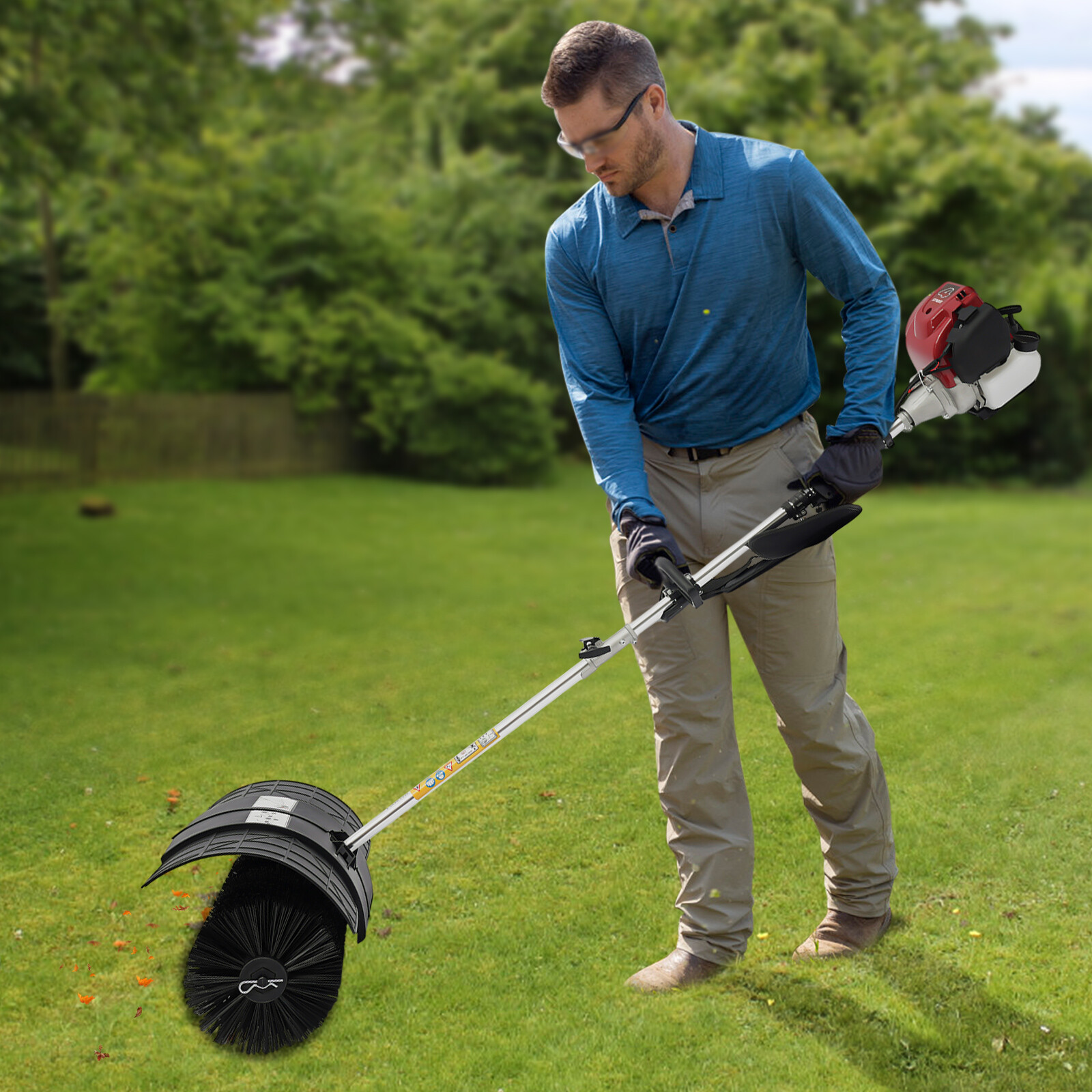 4-Stroke Lawn Yard Sweeper Artificial Grass Snow Clean Sweeper Broom Driveway US