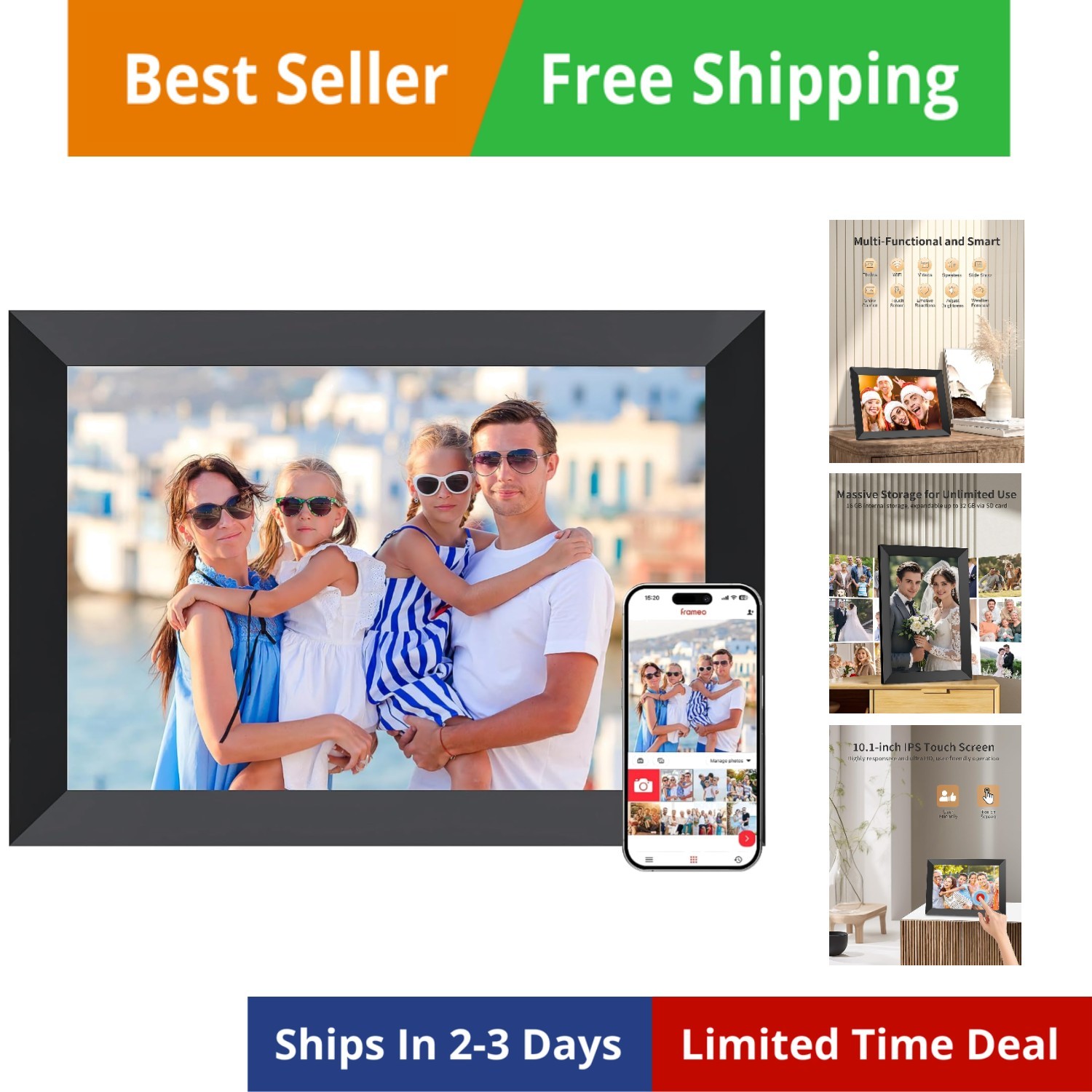 Frameo Digital Picture Frame, 10.1 Inch Smart WiFi Digital Photo Frame Electr...