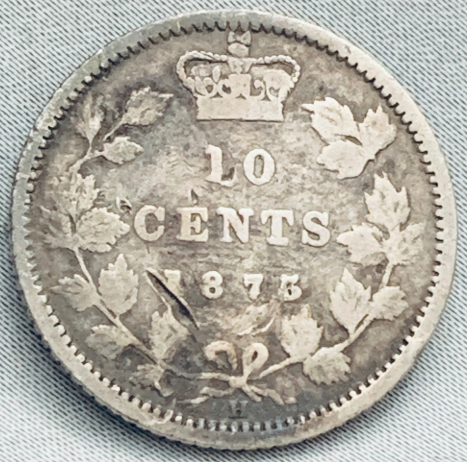 1875-H Canada 10 Cents Silver Coin