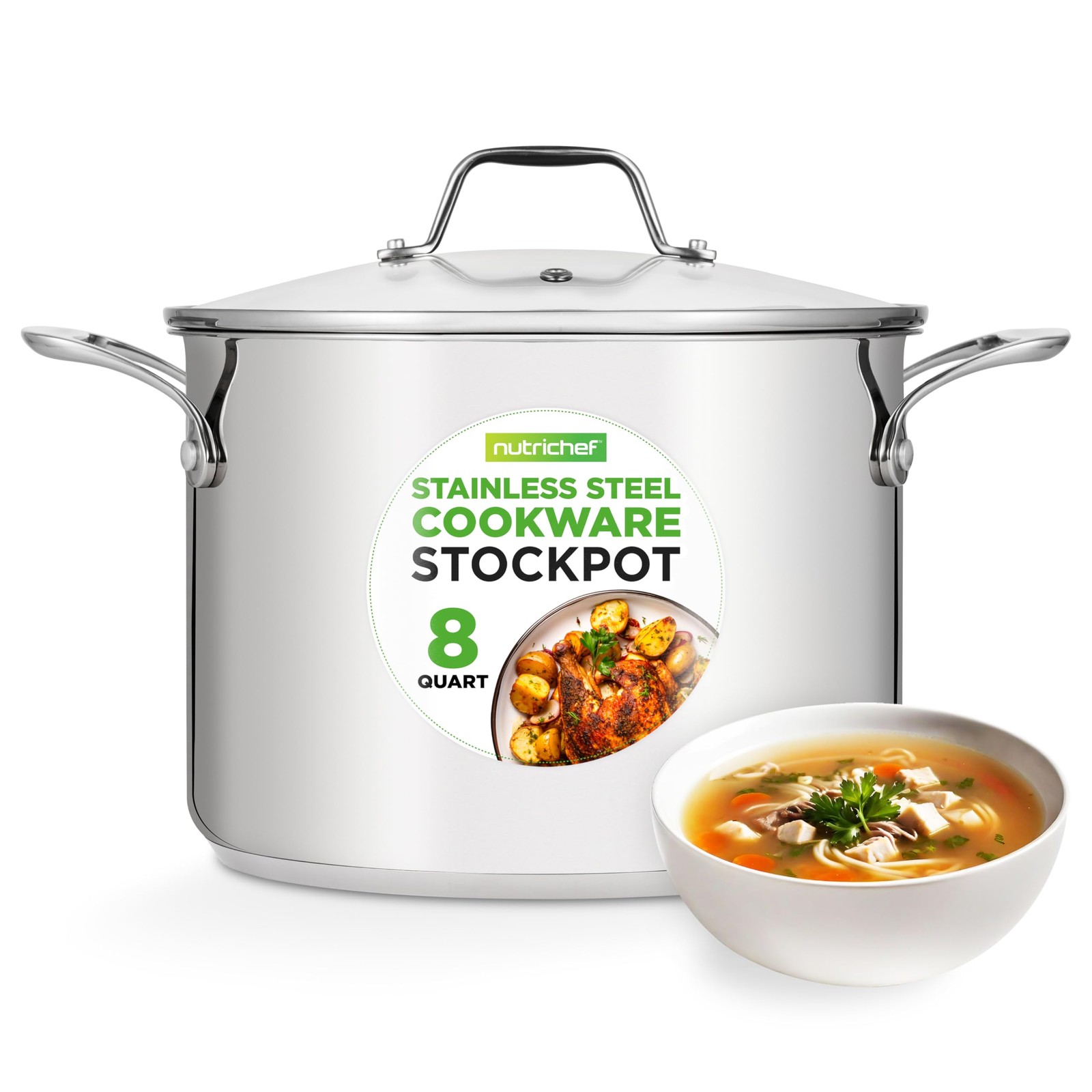 NutriChef 8-Quart Stainless Steel Stock Pot - 18/8 8 Quarts, Stainles 