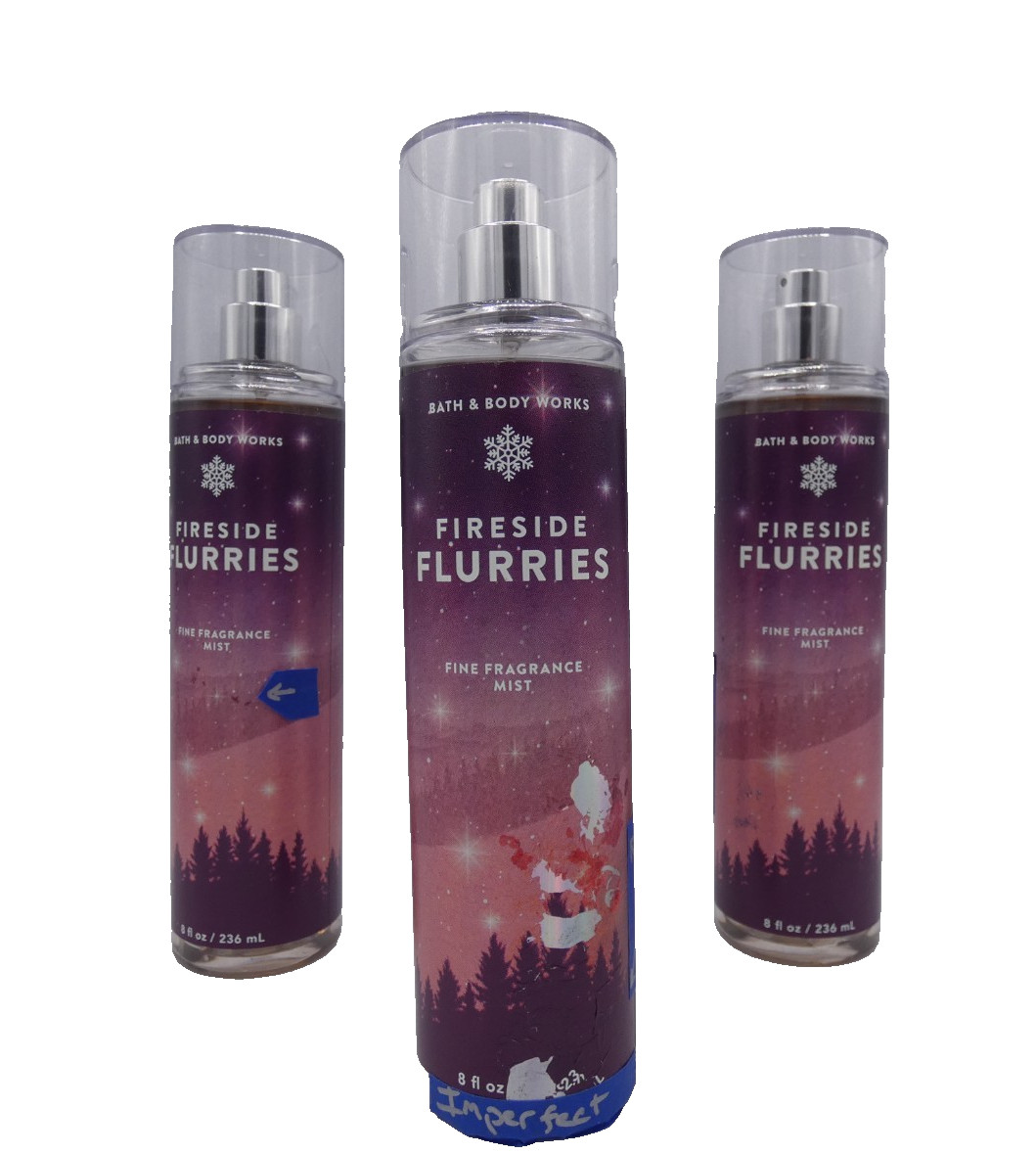 3 Bath & Body Works Fireside Flurries Fine Fragrance Mist Imperfect See Photos