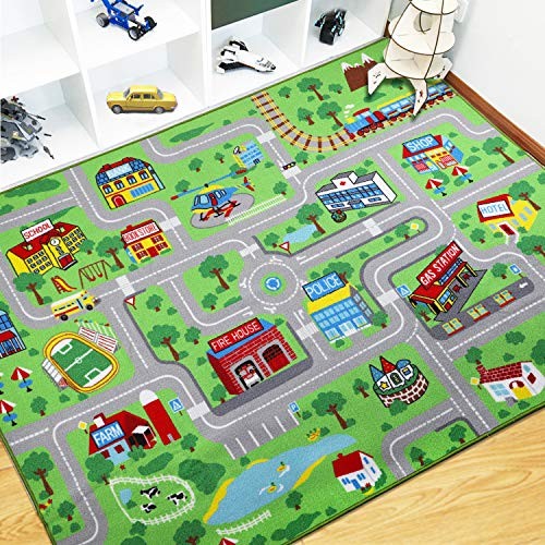 Kids Educational Play Rug - 6.6' x 5' Traffic Road Car Mat Learning Play Game 