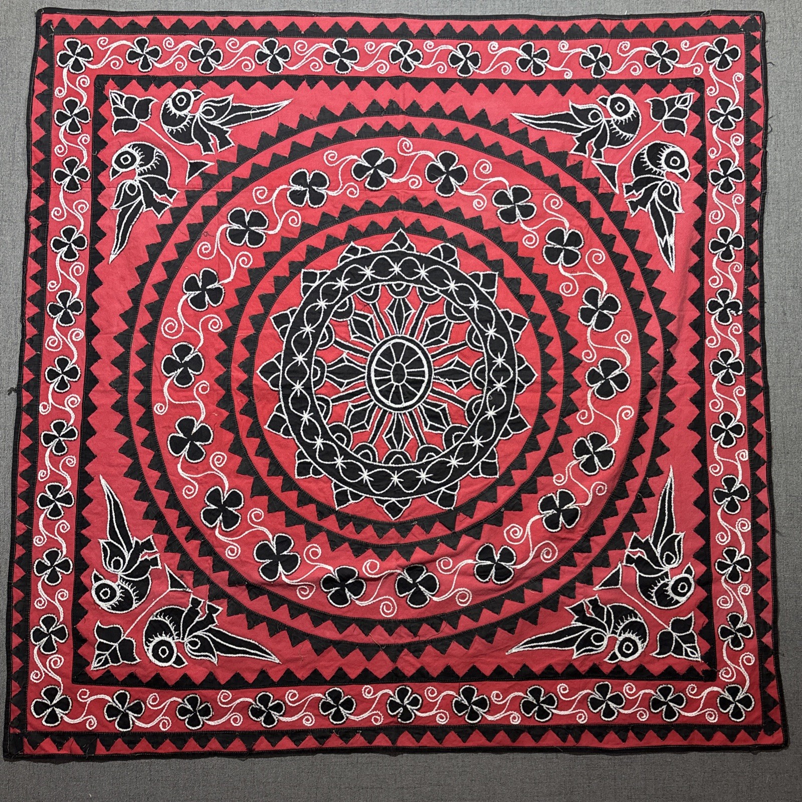 Wall Hanging Handmade Embroidered Suzani Style Tapestry Panel Black Red 3 Ft 5in