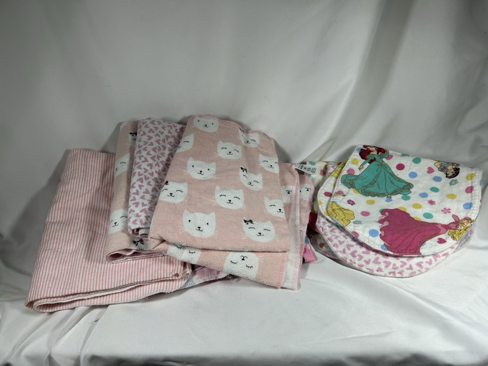 Lot Of Girls Baby Blankets Handmade And Carters Used Condition Burp Rags 