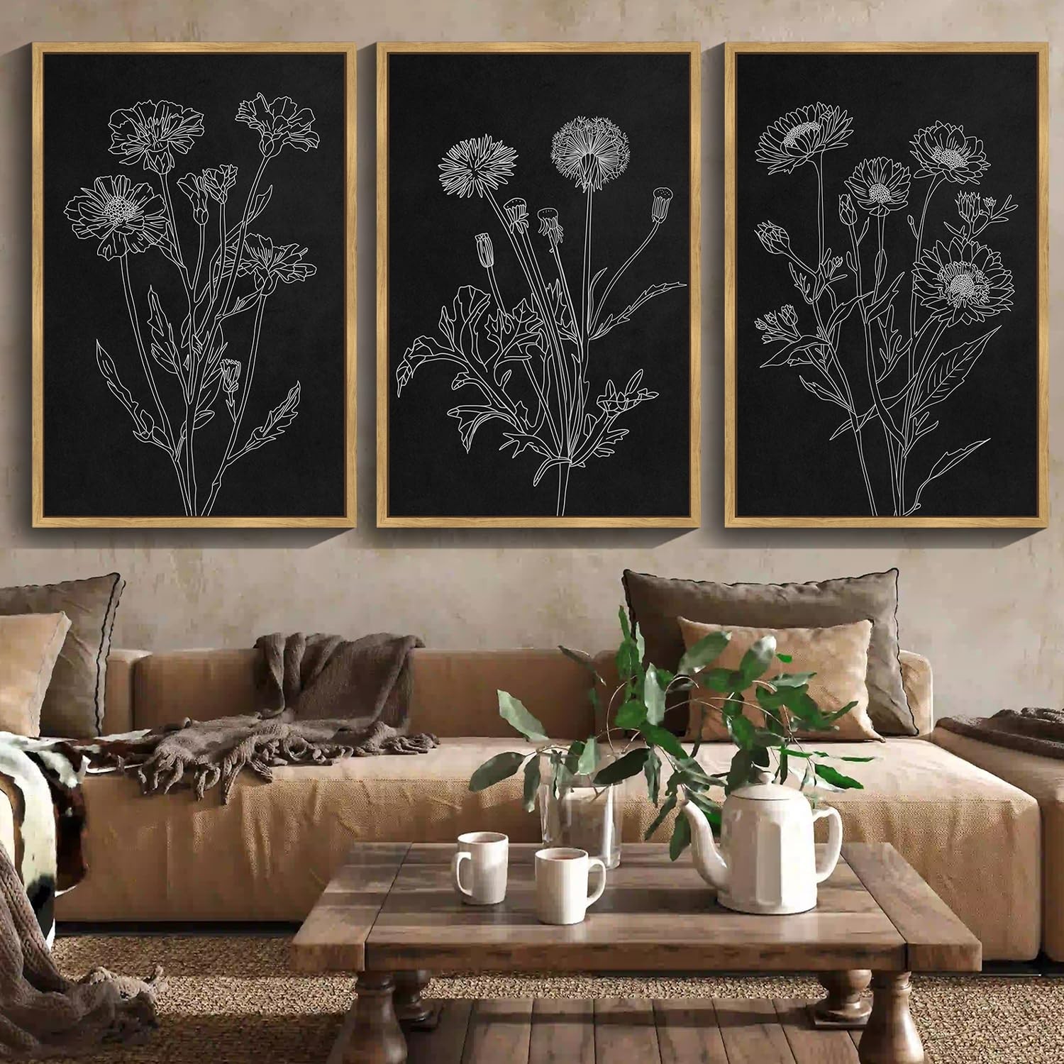 Drsoum Black White Flower Wall Art Vintage Minimalist Floral Wall Hanging Dec...