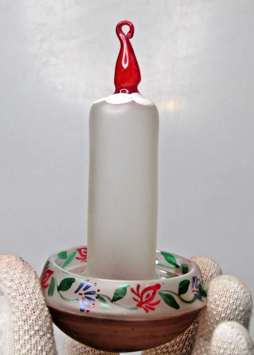 Vintage Blown Unsilvered Glass Pictured CANDLELIGHT Candle Christmas Ornament