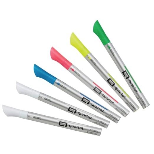  Glass Dry Erase Markers, Whiteboard Markers, White and Neon Colors, 6 Fine Tip