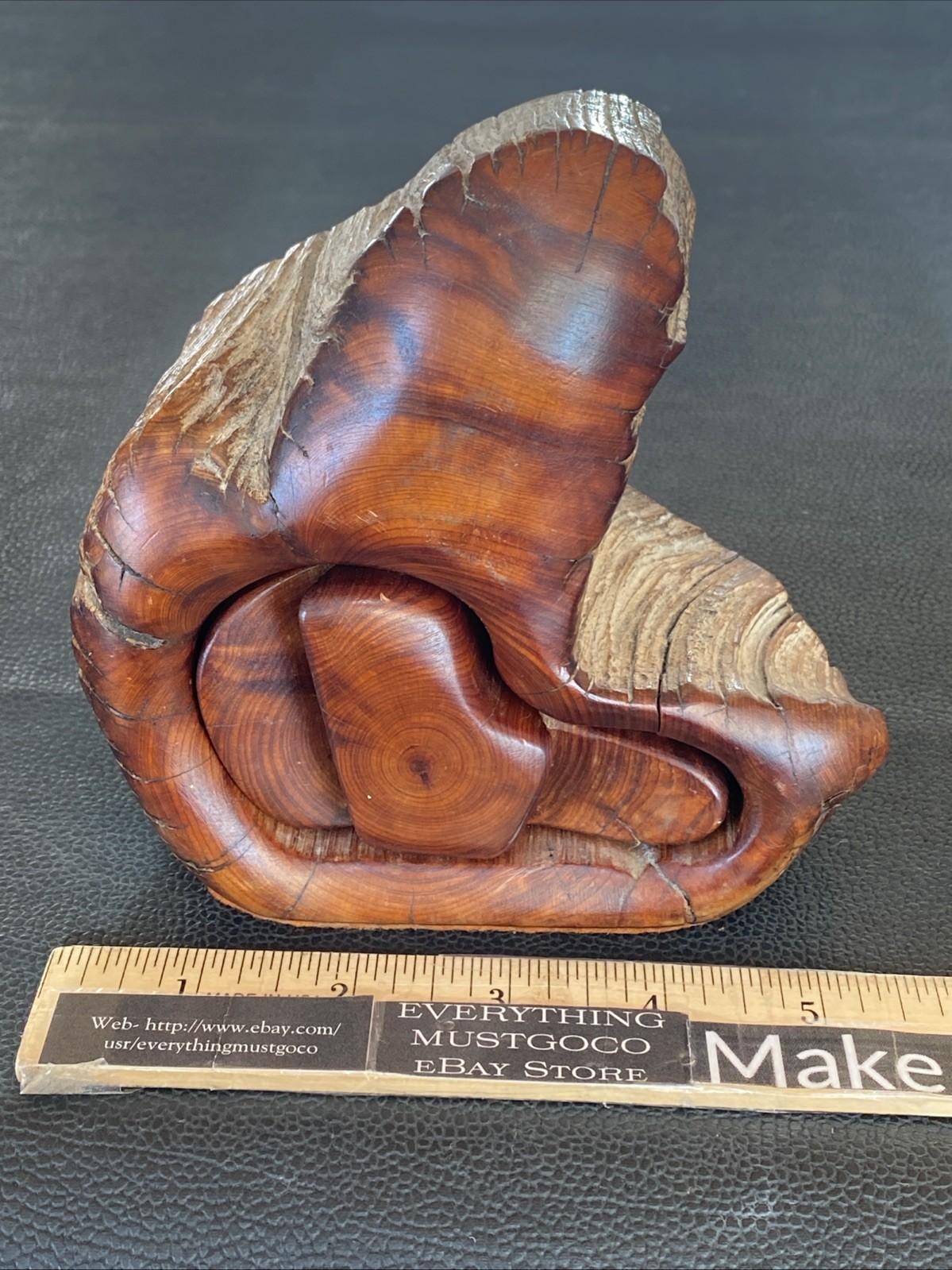 Vtg Natural Bark Live Edge Log Sculptural Hardwood Carved Jewelry Trinket Box