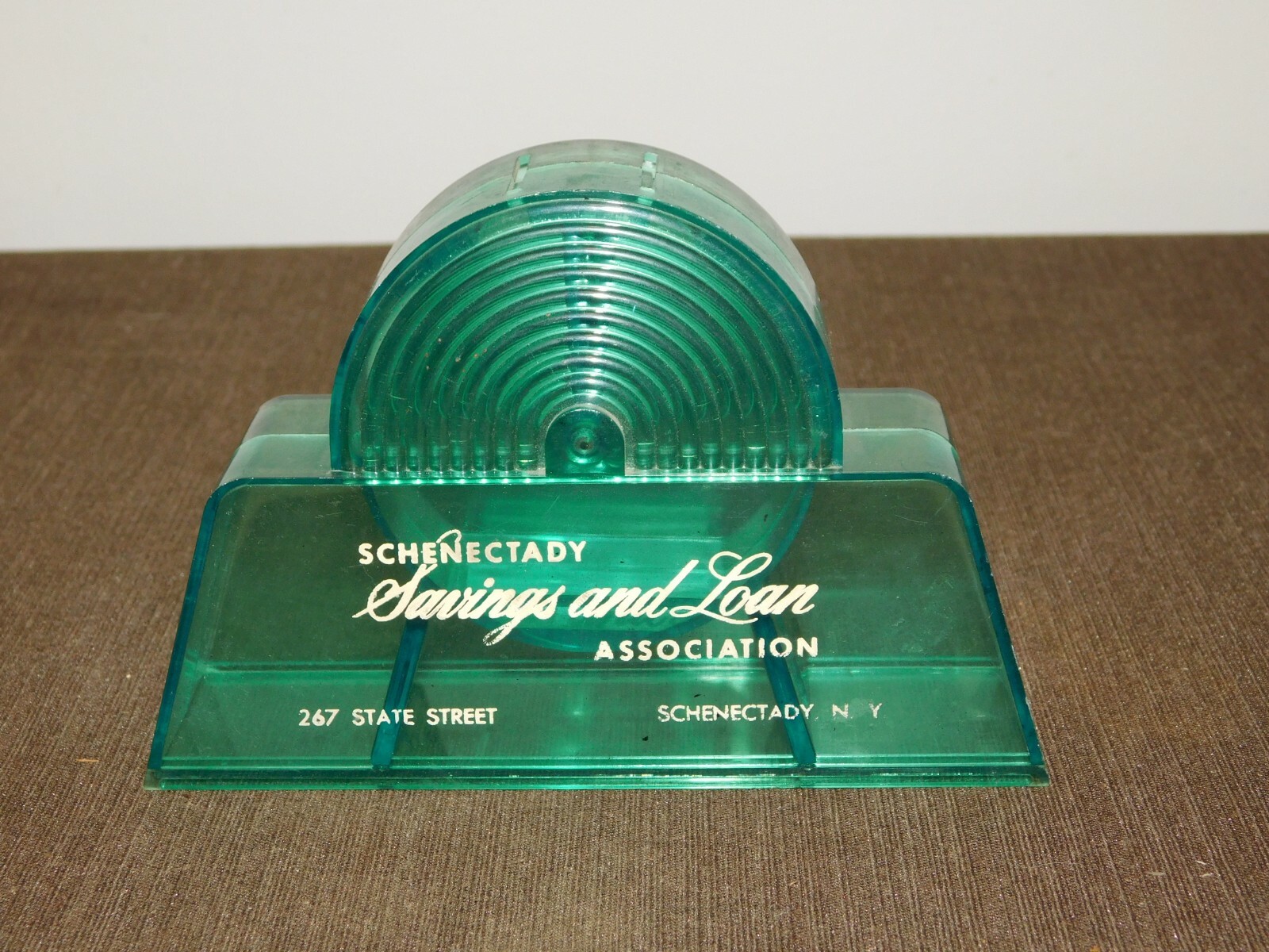 VINTAGE 6" WIDE COIN BANK PLASTIC SCHENECTADY SAVINGS & LOAN NY