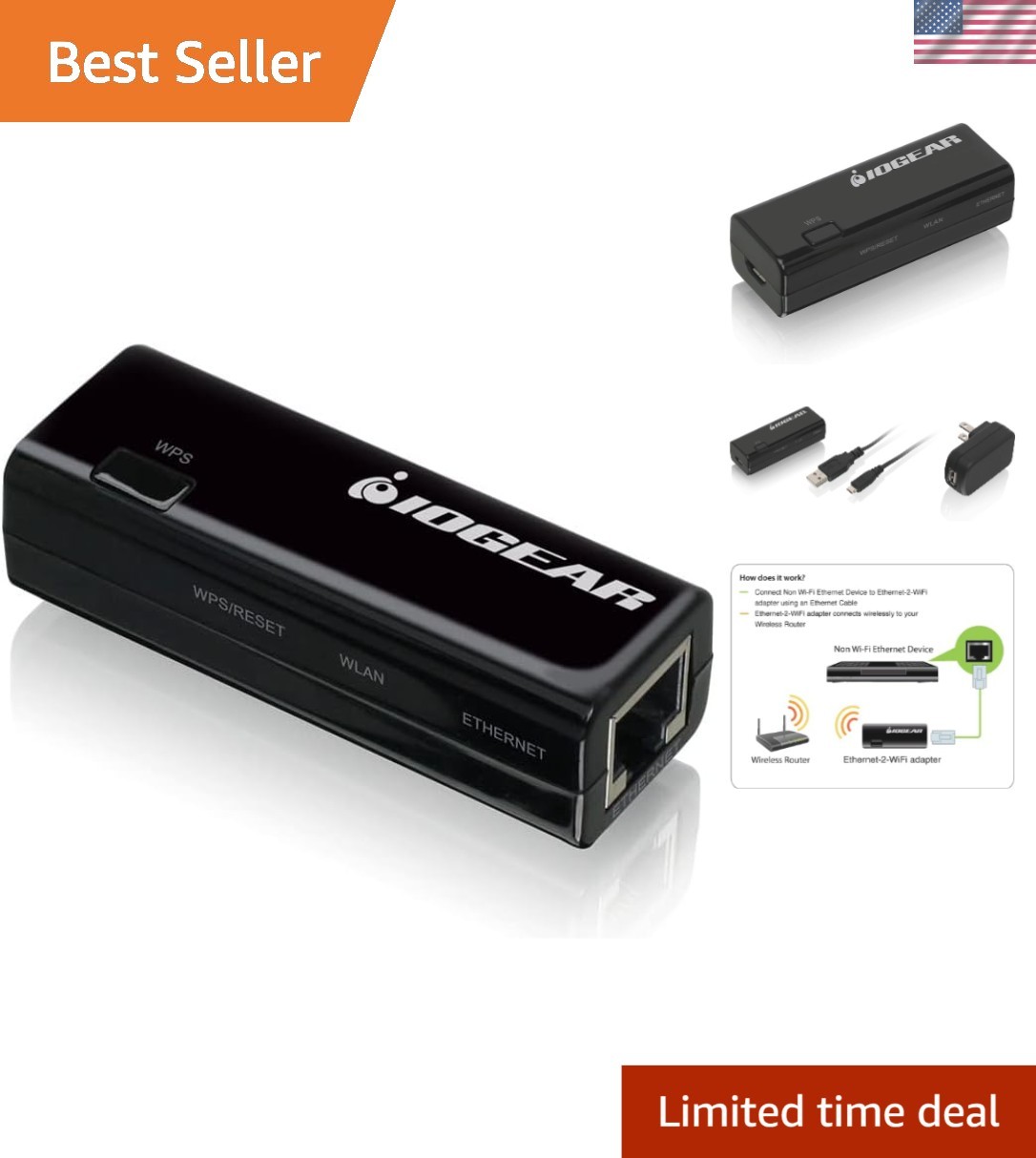 Gewer Gwu637 Ethernet to Wi-Fi Adapter 300Mbps Dual Antennas Universal Wirele...