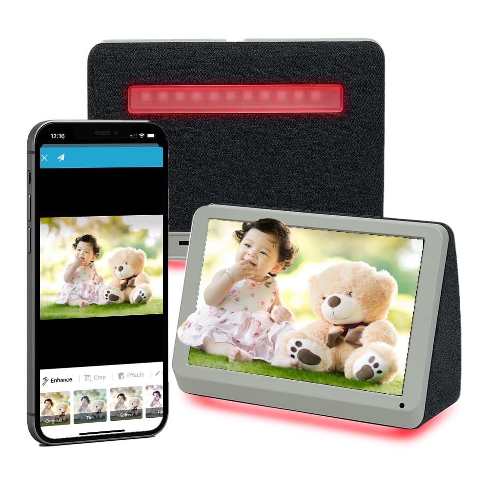 PhotoShare MyLuma LED 7” WiFi Digital Photo Frame with LEDs and Soft Touch Ba...
