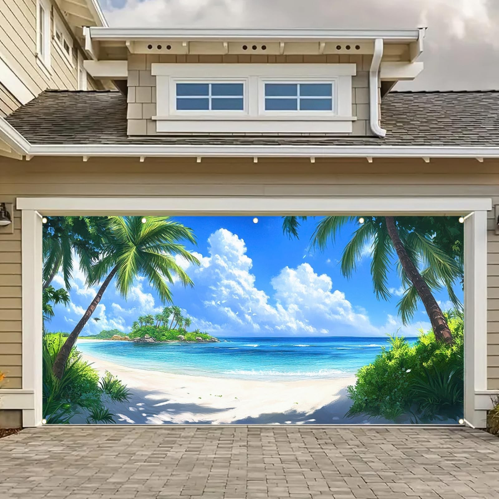 13x6ft Summer Garage Door Banner Natural Scenery Beach Backdrop Tropical Beac...