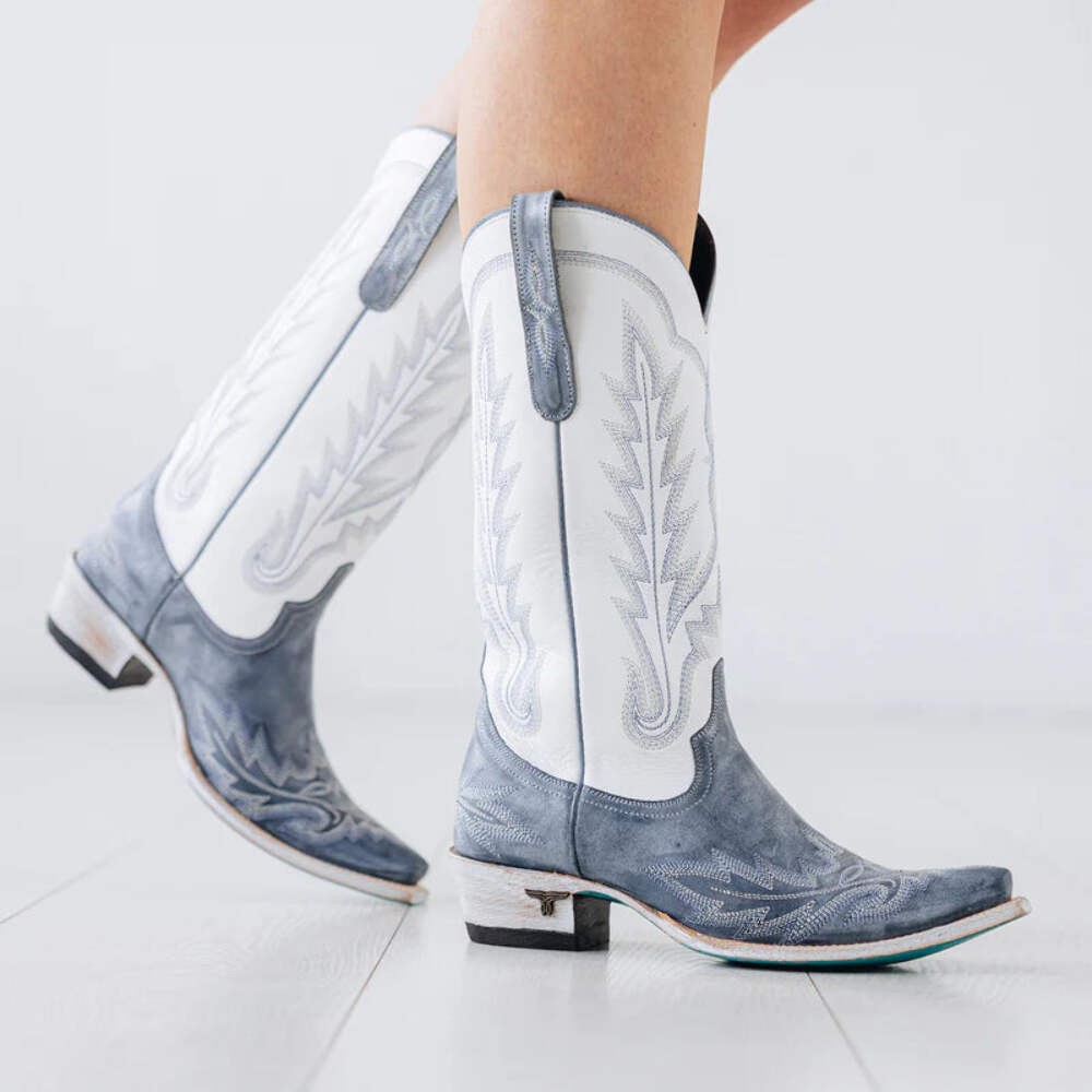 Women's Washed Denim & Matte White Lexington Boot by Lane Boots