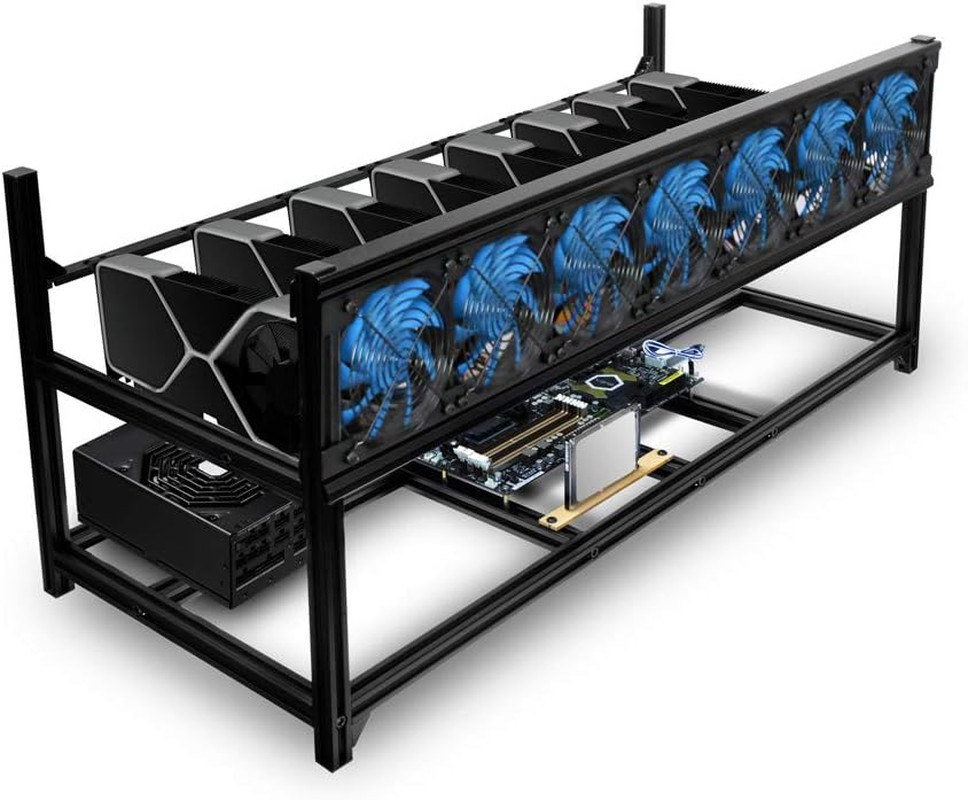 8 GPU Open Air Mining Rig Frame Aluminum Case Stackable 7 Fan Slot PC Test Bench