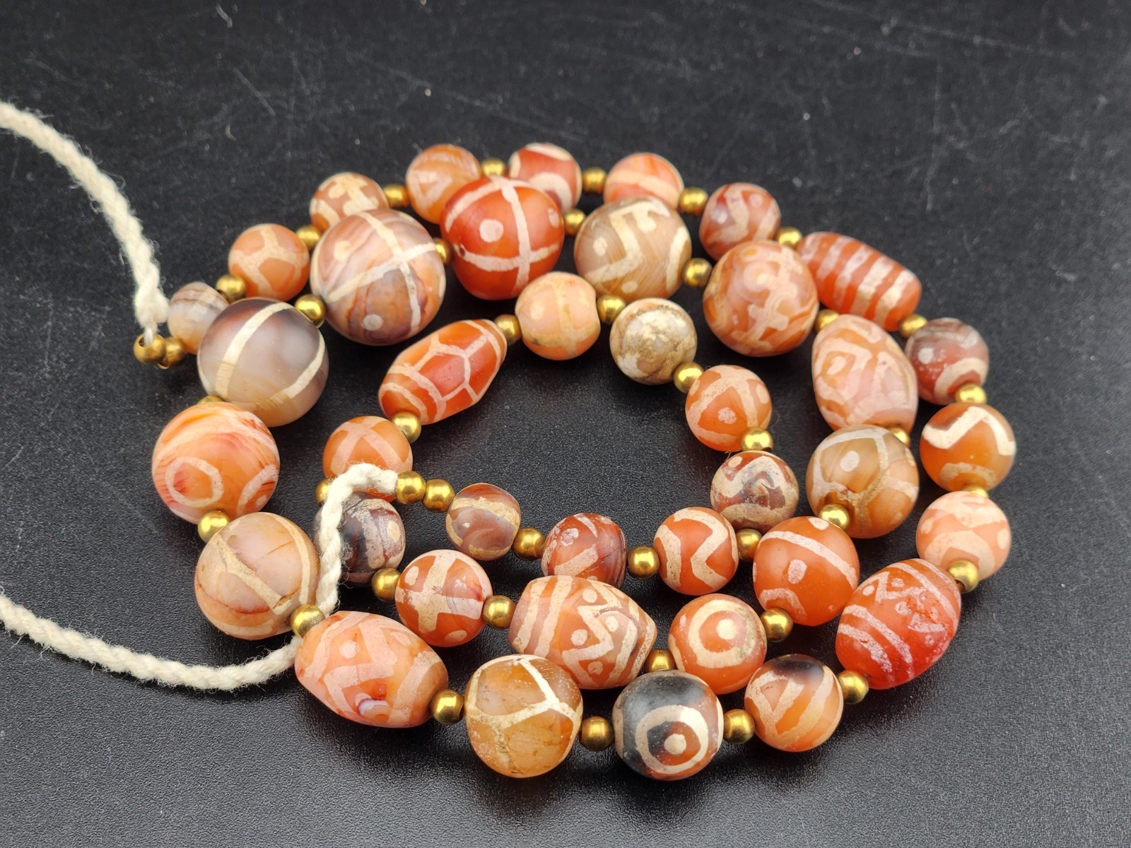 Ancient Etched Carnelian Longevity Beads over 2000 Year Old In great Condition