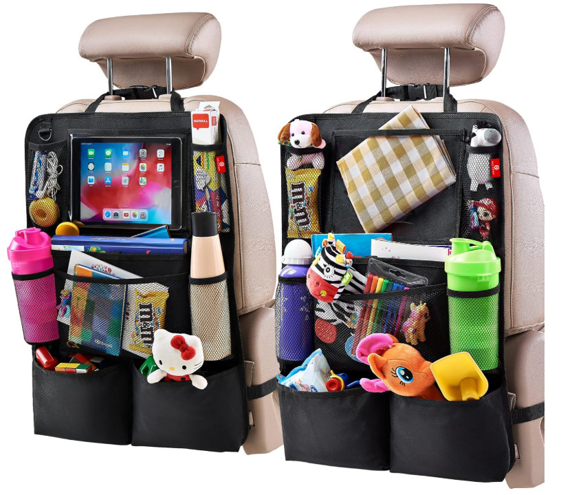 2 Pack Backseat Car Organizer Kick Mats Back Seat Protector Touch Tablet Holder