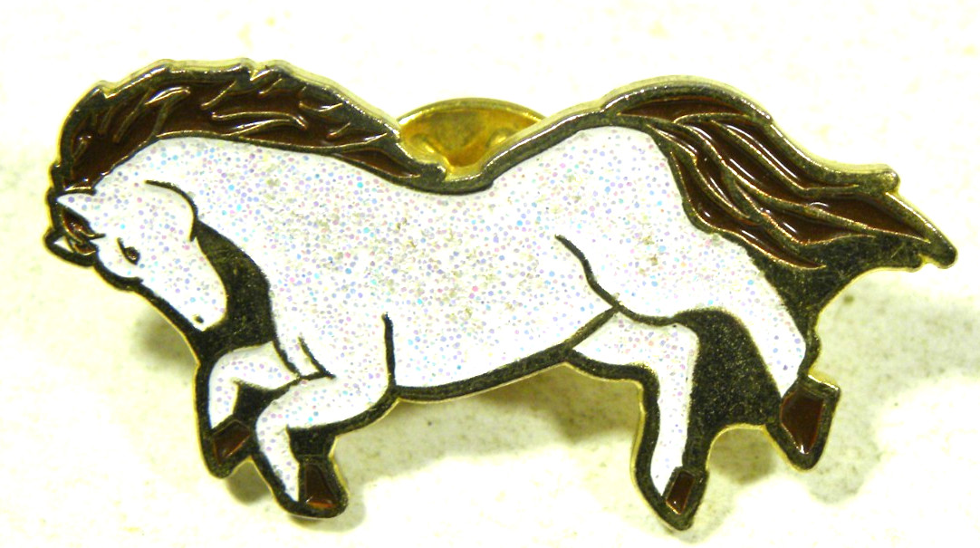 White Horse Lapel Pin Galloping Enamel Animal Gold Tone