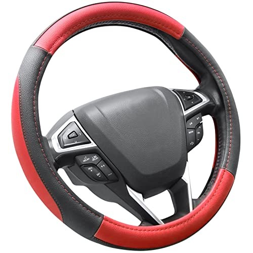  Car Steering Wheel Cover Universal Standard Size 14.5-15 inch, Black and Red 
