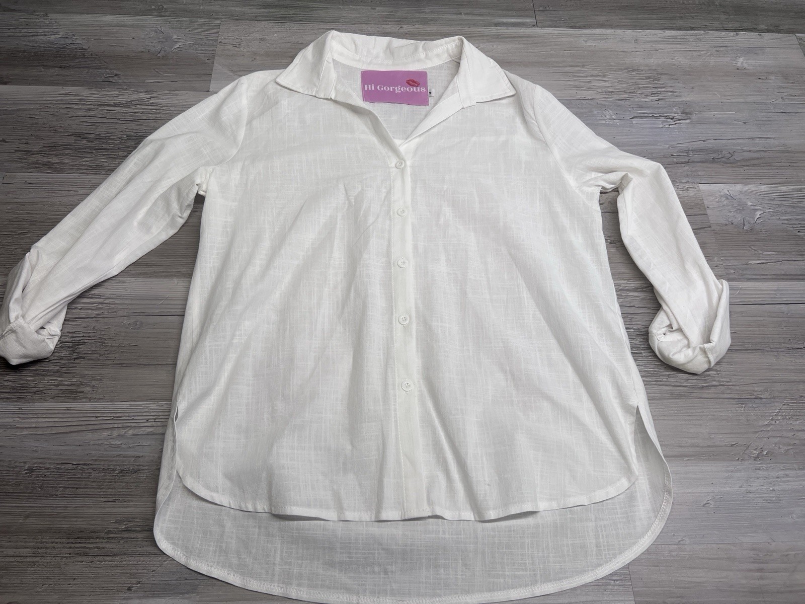 Vintage Womens White Button Up Long Sleeve Shirt Hi Gorgeous Bandana Patch Sz M