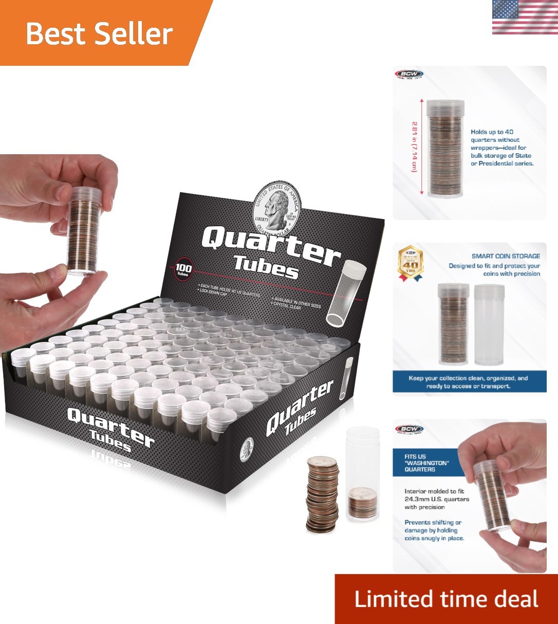 Versatile 100-Pack Coin Storage Tubes – Secure and Clear Visibility Design