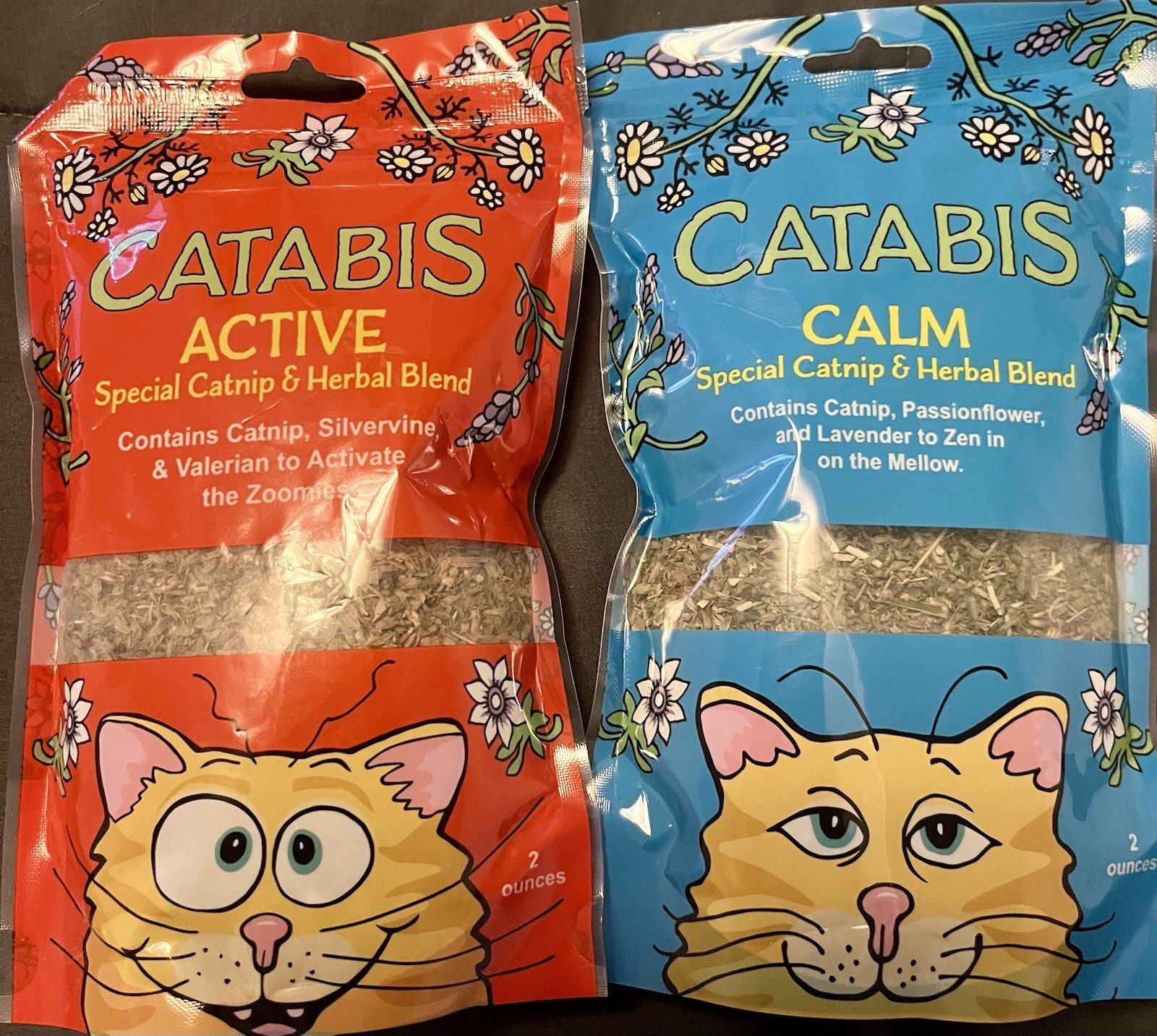 Catabis ACTIVE & CALM Dried Catnip Herbal Blend for Cats, 2oz each, 2 bags