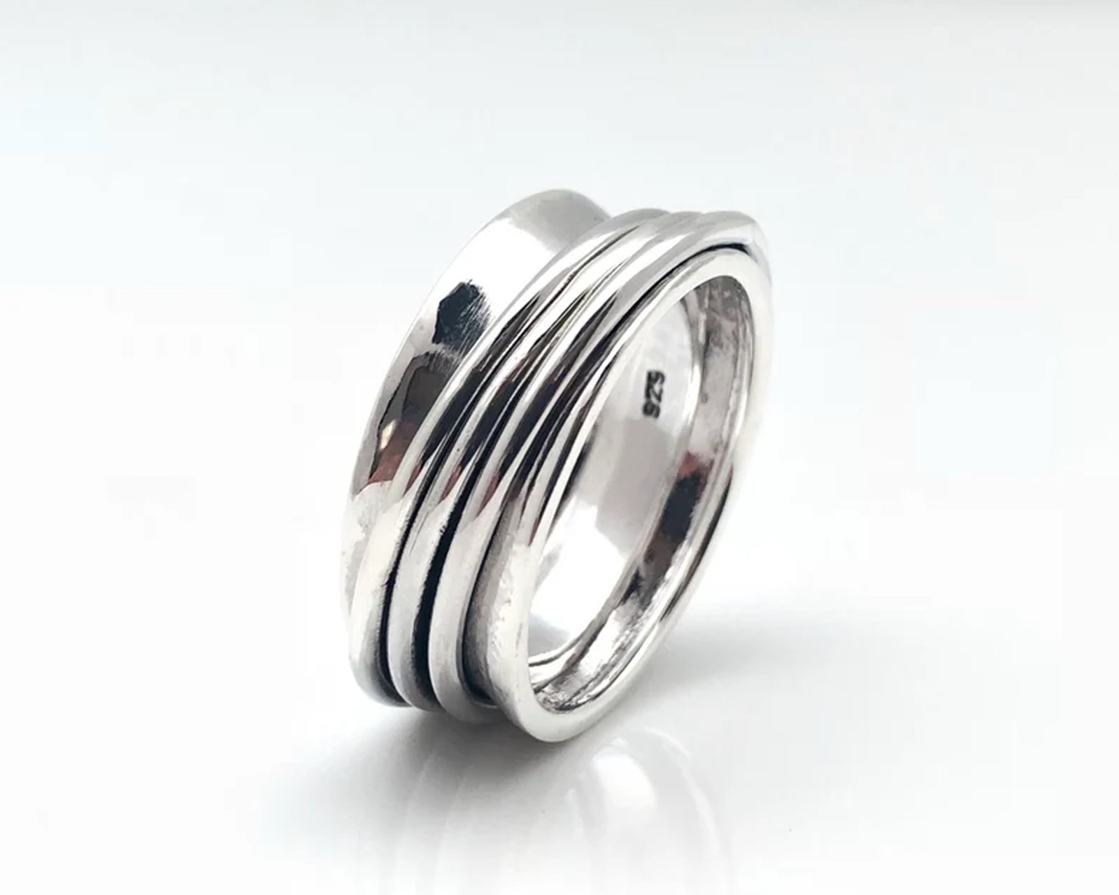 Solid 925 Sterling Silver Spinner Anxiety Fidget Meditation Wide Band Ring