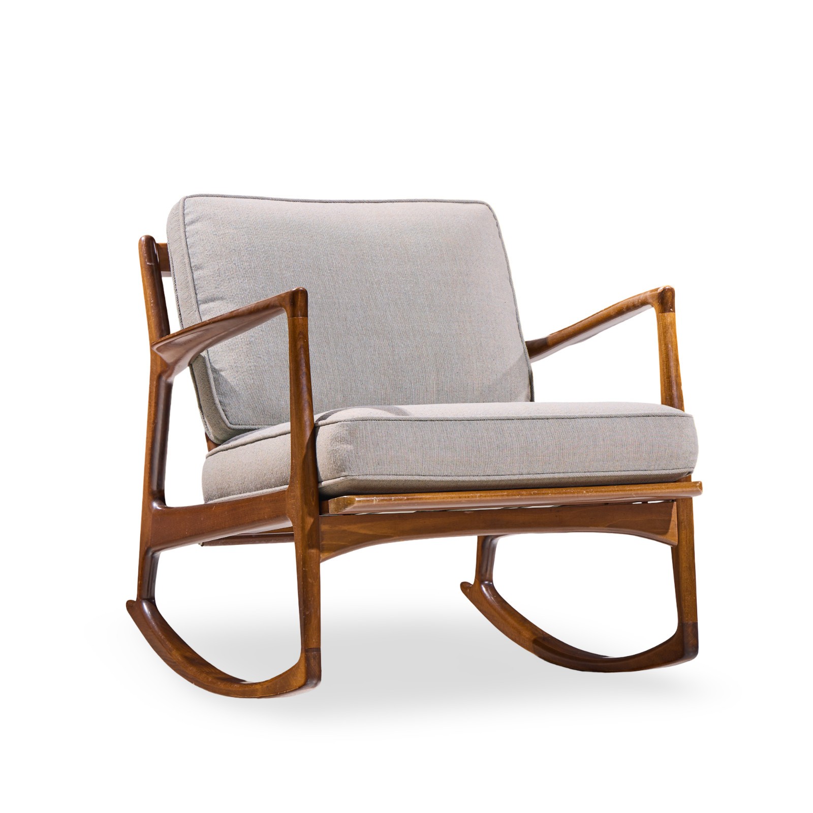 Kofod Larsen for Selig Mid Century Danish Walnut Rocking Lounge Chair