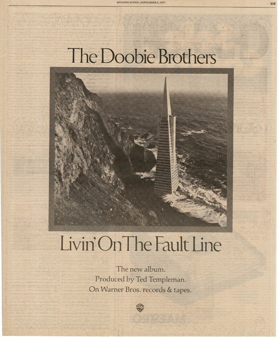 1977 The Doobie Brothers Livin' On The Fault Line Vintage Album Promo Print Ad