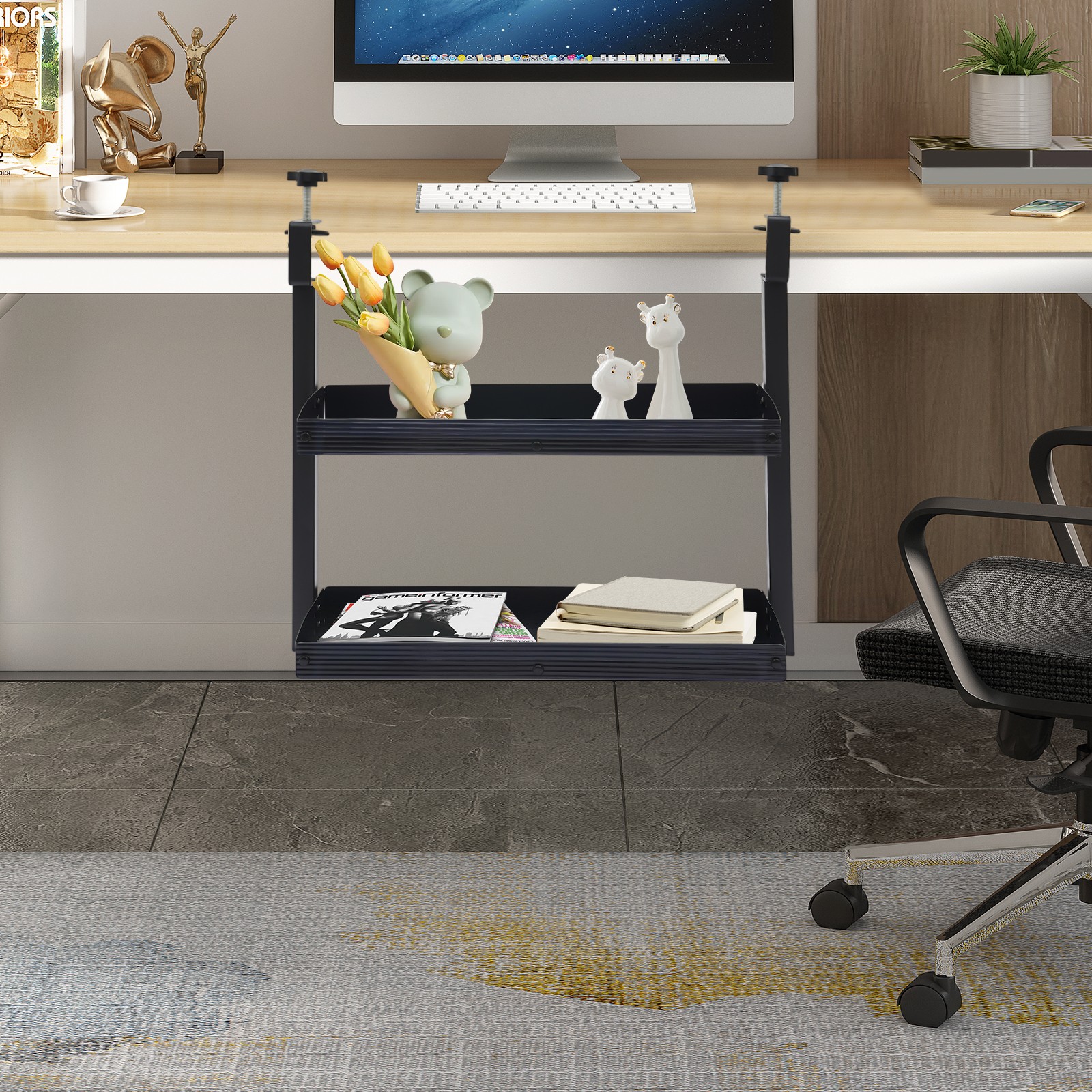 Clamp-On 2-Tier Desk Shelf, Adjustable Space-Saving Organizer for Home & Office