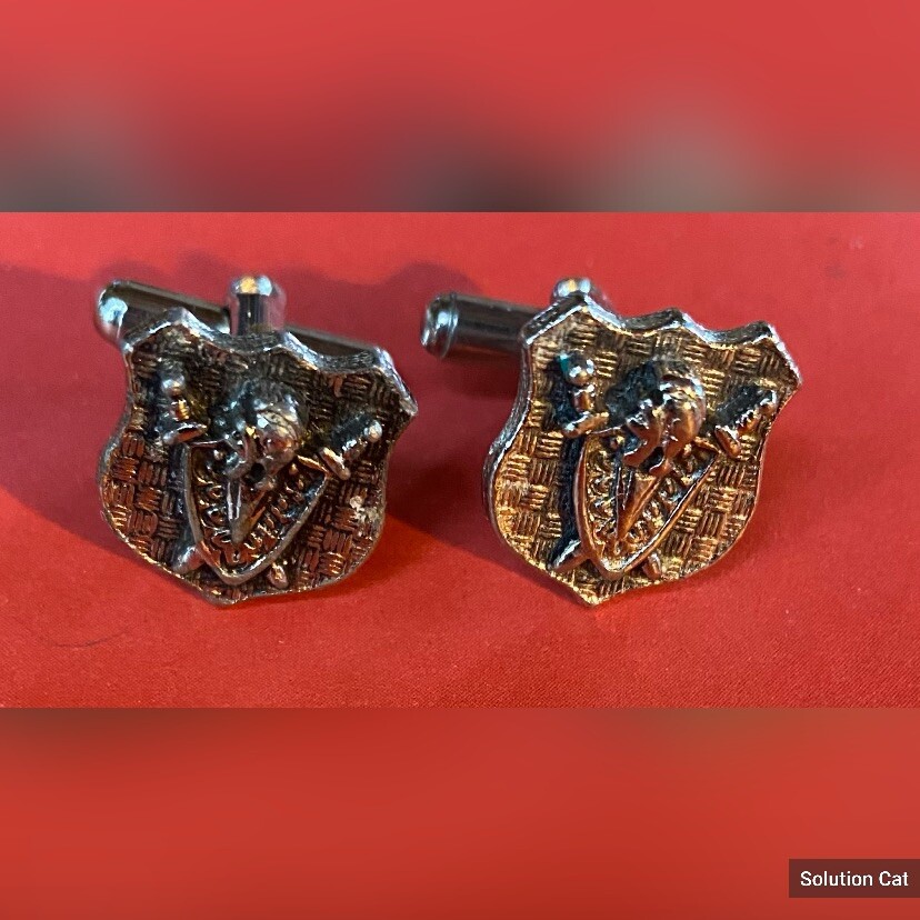 Cuff Links Mens Silver Tone Coat of Arms 1/2”