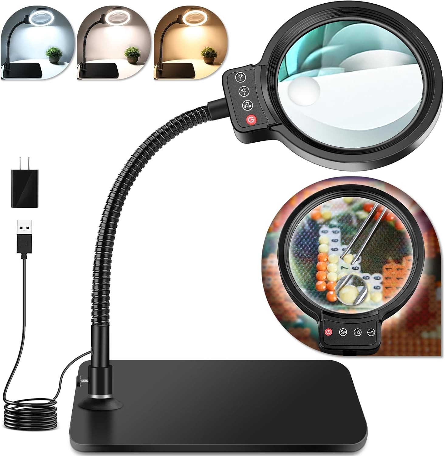 30X 10X Magnifying Glass with Light and Stand, 72 LED 3 Color Modes Stepless ...