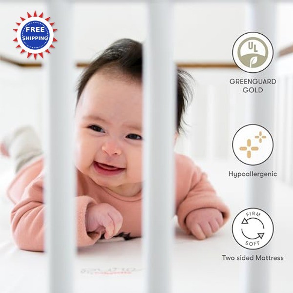 Babyletto Pure Core Crib Mattress Waterproof Hybrid Quilted Cover 2-Stage Gold