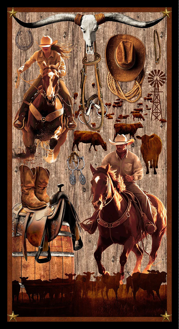 BLANK QUILTING - Spurs & Spirits - Panels with Cowboys 24" - Brown - PL1342