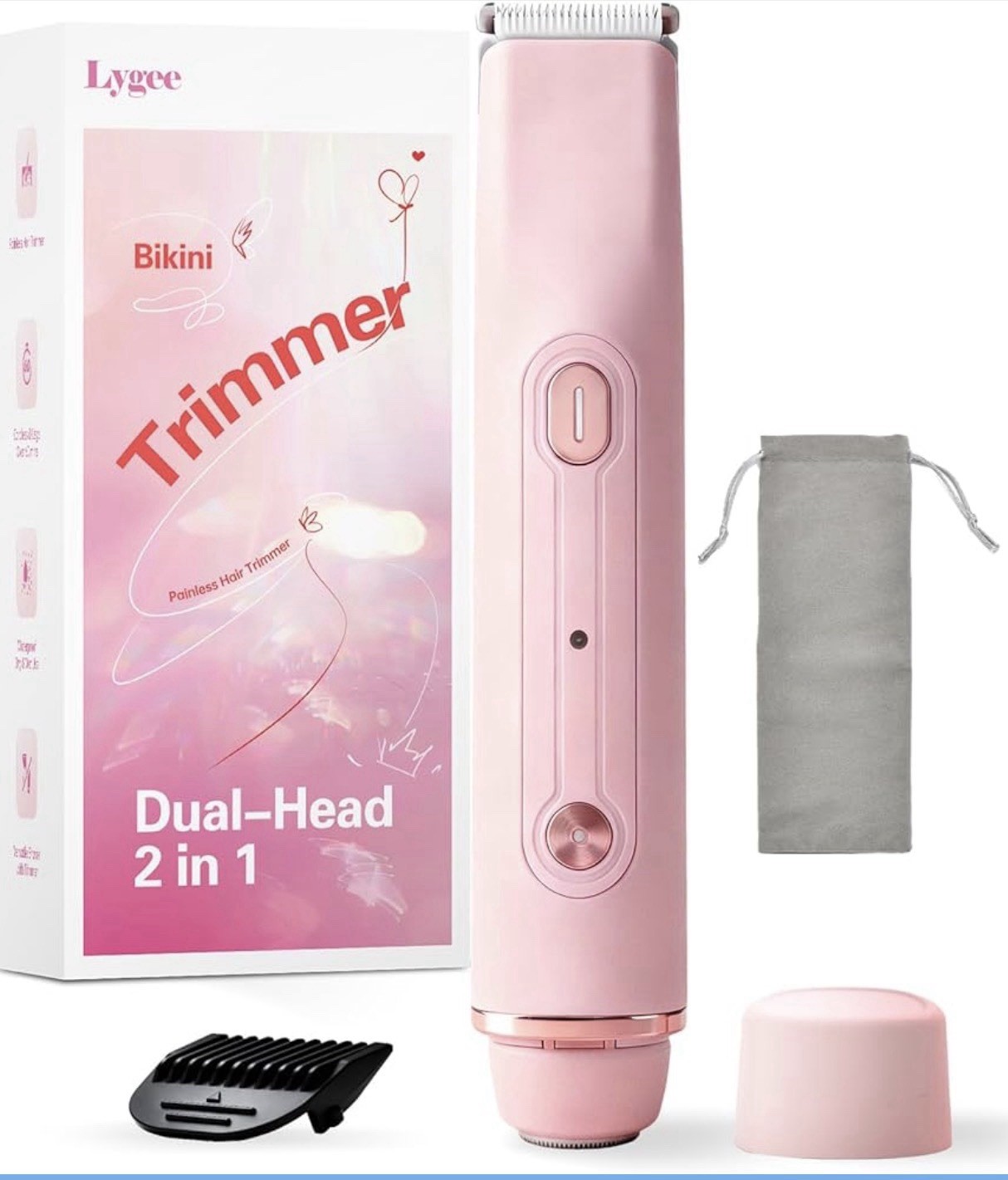 Lygee Dual-Head Pink Trimmer for Women Bikini Underarm Face 2 in 1