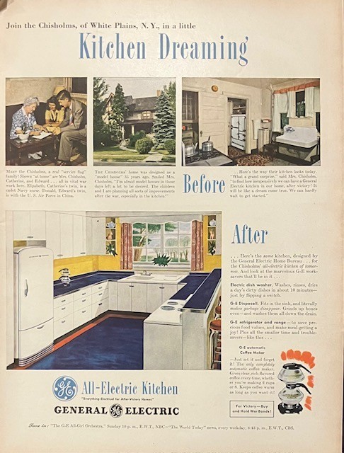 1944 Vintage Large Original Rare General Electric All Electric Kitchen Neat AD