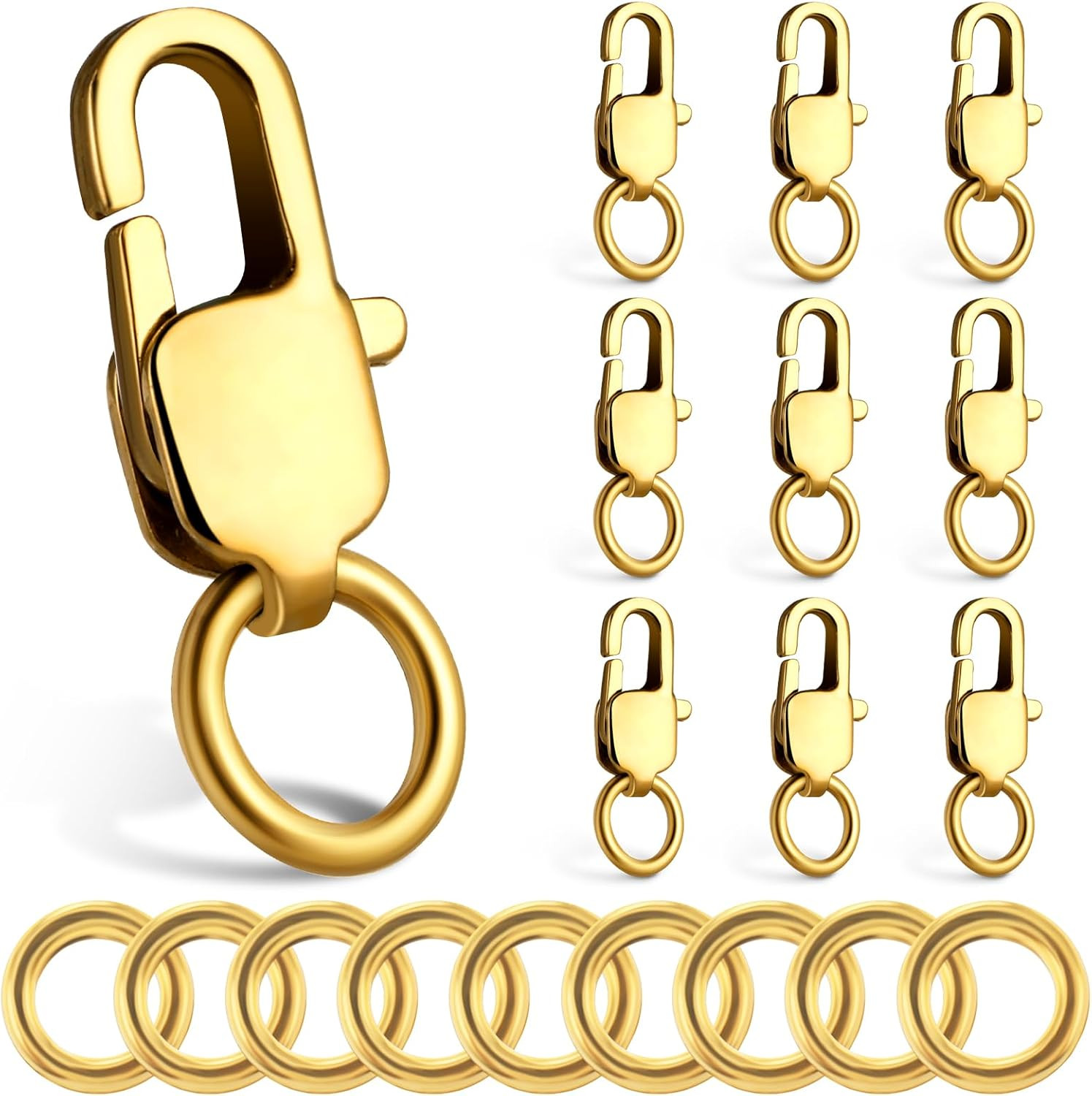 10 Pcs Lobster Claw Clasp with Closed Jump Rings, 14K Gold Necklace Clasps Brace