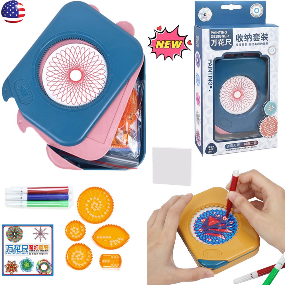 9x Spirograph Deluxe Tin Set Draw Spiral Designs Interlocking Toys Gears Wheels