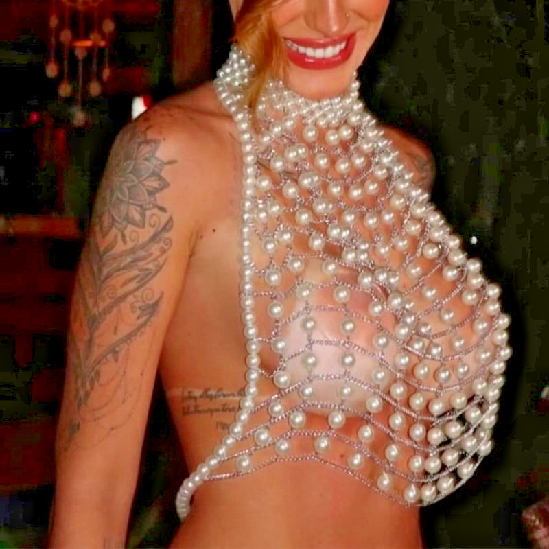 Women Beaded Bra Tassel Pearl Luxury Fashion Metal Show Body Chain Bralet 250831