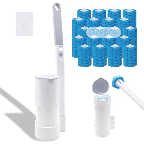 Toilet Brush with 120 Refills, White Toilet Cleaning Brush, Toilet Bowl Brush, 